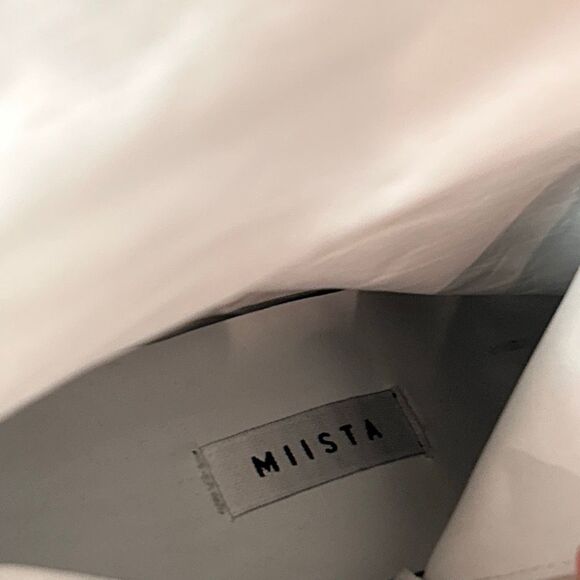 Miista Cass Boots 40 Cream White Patent Leather Block Heel Square Toe High Tall - Picture 15 of 16